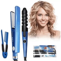 COMBO 3 EN 1 NANO TITANIUM PLANCHA CABELLO RIZADOS PEINE 450 F