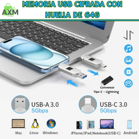 MEMORIA USB CIFRADA CON HUELLA DE 64G, PARA IPHONE/ANDROID/PC